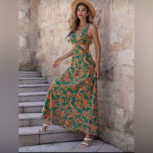 Shein Floral Green and Orange Maxi Dress